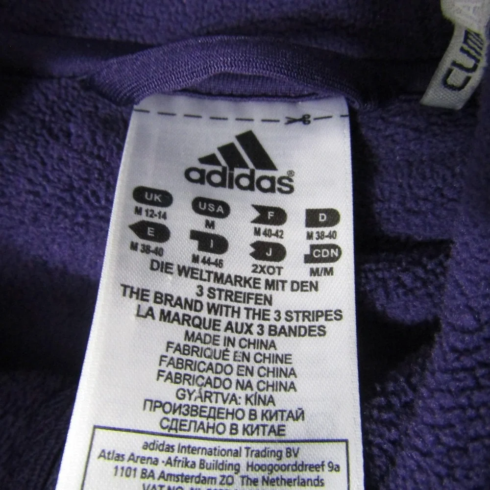 Adidas Jacket Womens M Purple Soft Fleece Hooded Full Zip Warm Pockets Winter